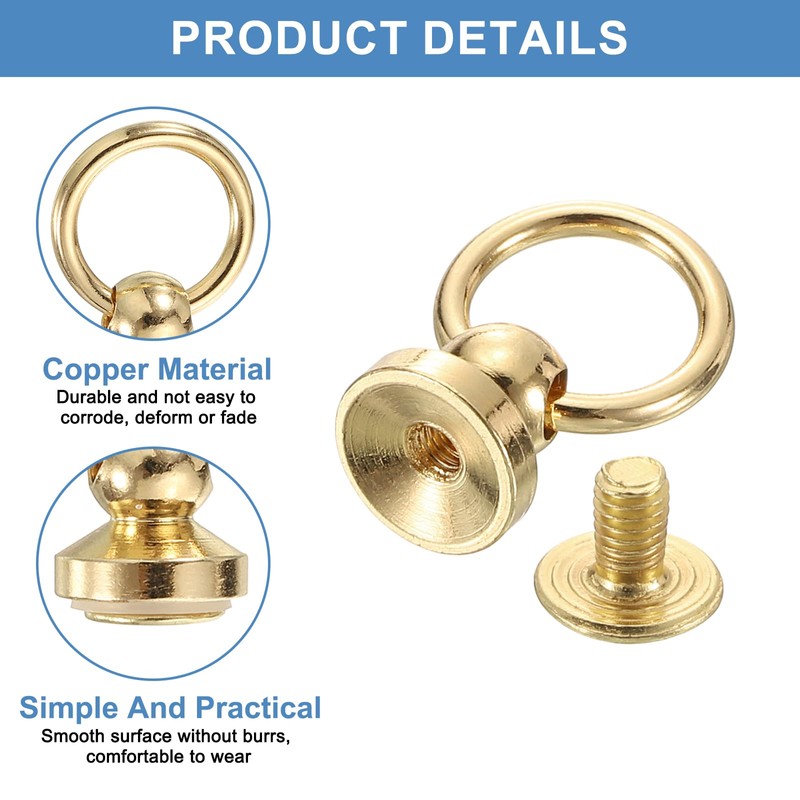 sourcing map 8Pcs Screw Round Head Rivet, 9.5mm Pull Ring