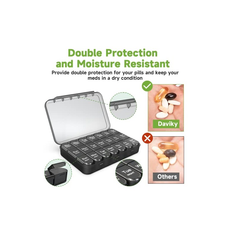 Daviky Pill Organizer 3X a Day, Weekly Pill Box 7