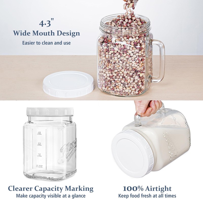 2 Pack Large Mason Jars, 74 oz Wide Mouth Glass