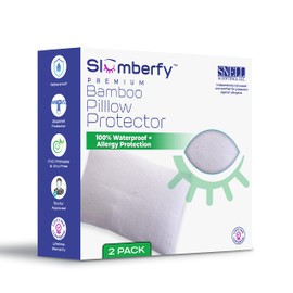 Queen Size Waterproof Bamboo Pillow Protector by Slumberfy - Premium Pillow Cases with Allergy Protection - Natural & Breathable Jacquard Pillow Covers 20x30 in - Pack of 2 Pillow Covers