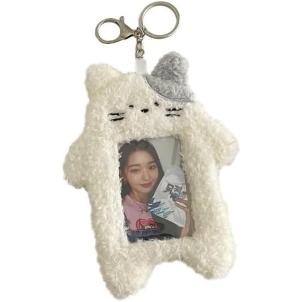 aoukoslt Plush White Rabbit Photocard Holder with Keychain- Cute Cartoon