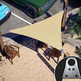 ColourTree 20' x 20' x 20' Beige Triangle Sun Shade Sail Canopy Structure, Super Durable Heavy Duty, Reinforced Corners, Edges & 260 GSM Permeable Fabric - 5 Years Warranty