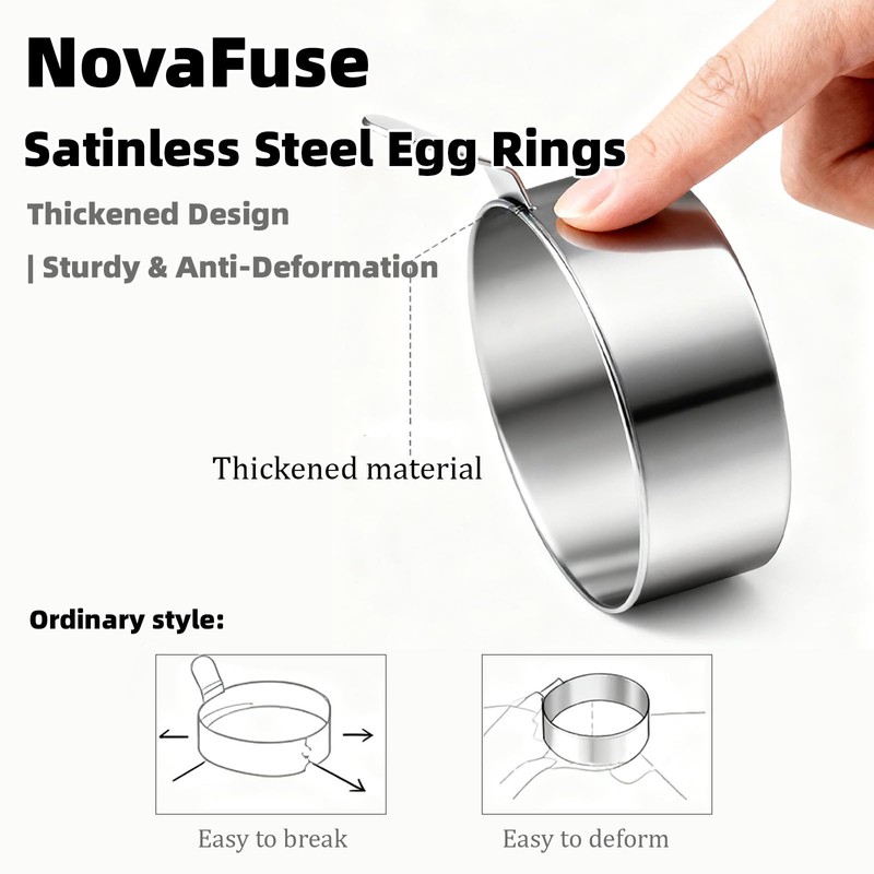 NovaFuse Set of 4 Fried Egg Moulds, Stainless Steel Egg