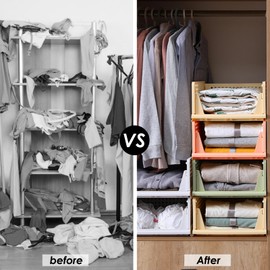 jocabo Folding Wardrobe Storage Shelf Baskets Box 4-Pack Plastic Drawer Organizer Stackable Cloth Closet Container Bin Cube Home Office Bedroom Laundry Drawer Crate Book Goods Organization -Colorful