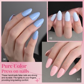 Stbisen Press On Nails Kit, Short Almond Shape, 150 Pieces, Glossy Reusable Fake Nails, 15 Sizes (DXC-6Set-01, Short)