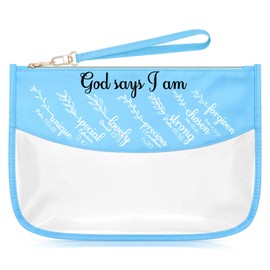 Religious Birthday Gifts for Women Christian Blue Makeup Bags with Zipper Bible Verse Gifts for Sister Scripture Cosmetic Travel Bag Organizer Christmas Birthday Gifts