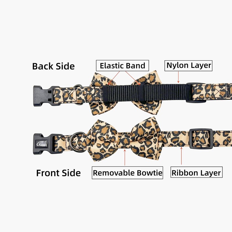 Olahibi Dog Bowtie Collar and Leash Combo Set, Brown Leopard