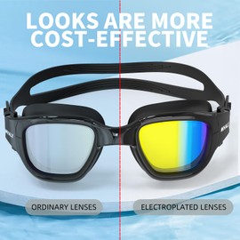 Whale Polarized Swim Goggles, GE Anti-Fog Anti-UV Protection No Leaking Swimming Pool Goggles for Men, Women, and Youth (Dark shadow + Cool gold coating)