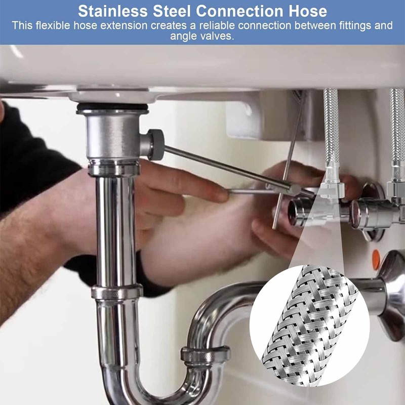 4 x 3/8" Stainless Steel Flexible Connecting Hose Pipe Kink