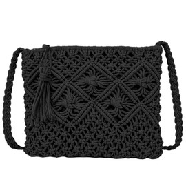 UILYNIU Black Shoulder Bag for Women Handmade Woven Bag Shoulder Bag Small Crossbody Bag Small Clutch Bag for Women Small Bag Holiday Straw Bag Beach Bag Holiday, black