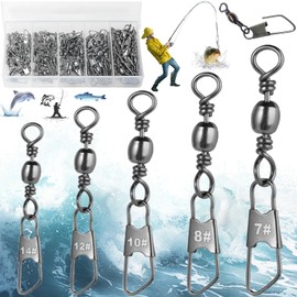 Liekadijiae 151 Piece Fishing Swivel with Carabiner Set, Barrel Swivel Fishing, Rolling Fishing Hook Connector, Fishing Hook Stainless Steel Rotating Bazi Ring, Fishing Accessories Swivels 5 Size 7#