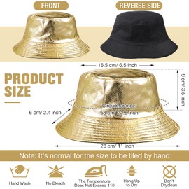 SATINIOR 2 Pcs Metallic Bucket Hat Unisex Trendy Fisherman Hat Reversible Foldable Packable Cap Double Side Hat Hip Hop for Men Women Teen (Gold)
