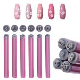 UNICRAFTALE 6 Pieces 6 Styles Nail Art Stamp Pen Set Nail Flowers Design Stamp Pen Nail Art Stamp Pen Nail Point Tool Various Patterns DIY Nail Printing Stencils Tool for Women