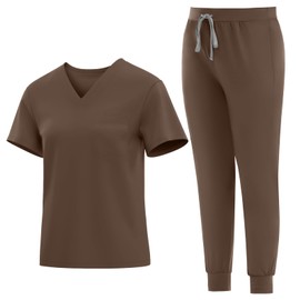 Eadflie Medical Scrubs Set for Women - Classic V-Neck Top & Jogger Pants with Stretch Nursing Uniform Scrub Suit
