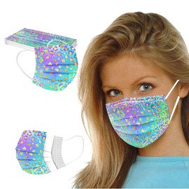 GOGCIAO Cute Colored Disposable Face Cover with Designs for Women,3-Ply Printed Pattern with Nose Wire,50Pcs