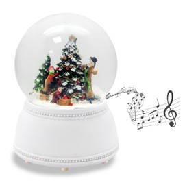 Snow Globe Christmas Tree Decorating | Base White Nostalgic | with Music Box | Shaking Ball Christmas Decoration | W: 10 cm H: 13 cm | 20271