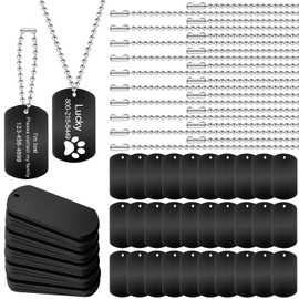100 Pcs Military Aluminum Dog Tags Set Including 50 Pcs Rectangle Blank Dog Tags 50 Pcs Ball Steel Chain Blank Tag Blanks Metal Stamping Tags for DIY Decorative Craft Pet Dog ID Tags