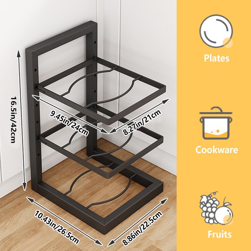 3-Tier Cookware Rack – 16.5 Inches High, Ideal for Cast
