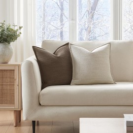 Meekio Set of 2 Coffee Brown Pillow Covers 20 x 20 inches Flange Edge Pillow Covers Textured Throw Pillow Covers for Neutral Home Decor