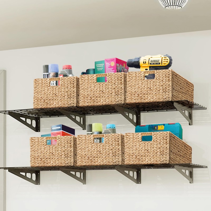 eHemco Extra Large Woven Hyacinth Wicker Storage Baskets with Iron