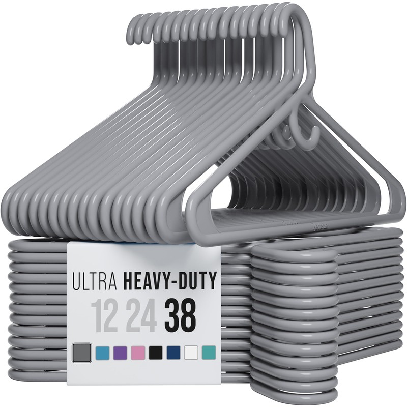 NEATERIZE Thick Heavy Duty Hangers - Grey Plastic Clothes Hangers