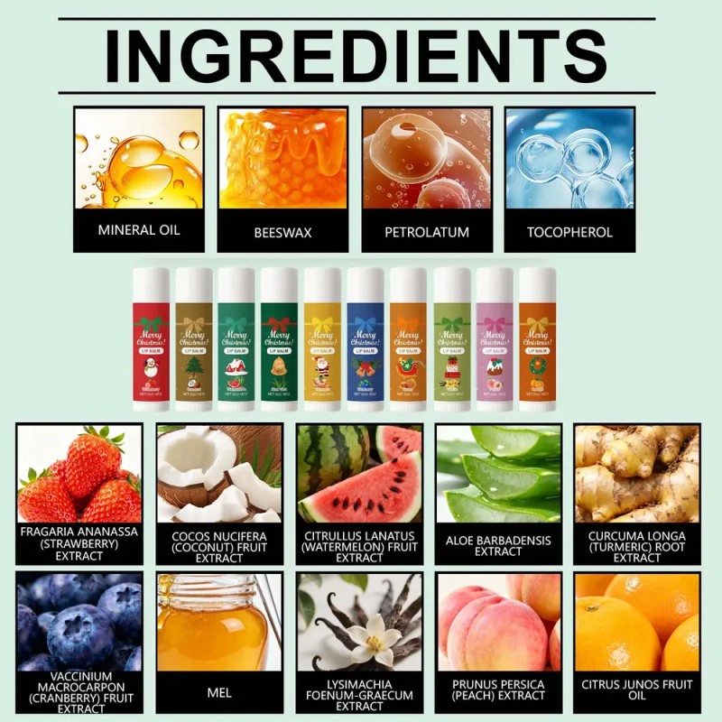 Serie De Lápices Labiales Navideños Para Agrietar Frutas, He As