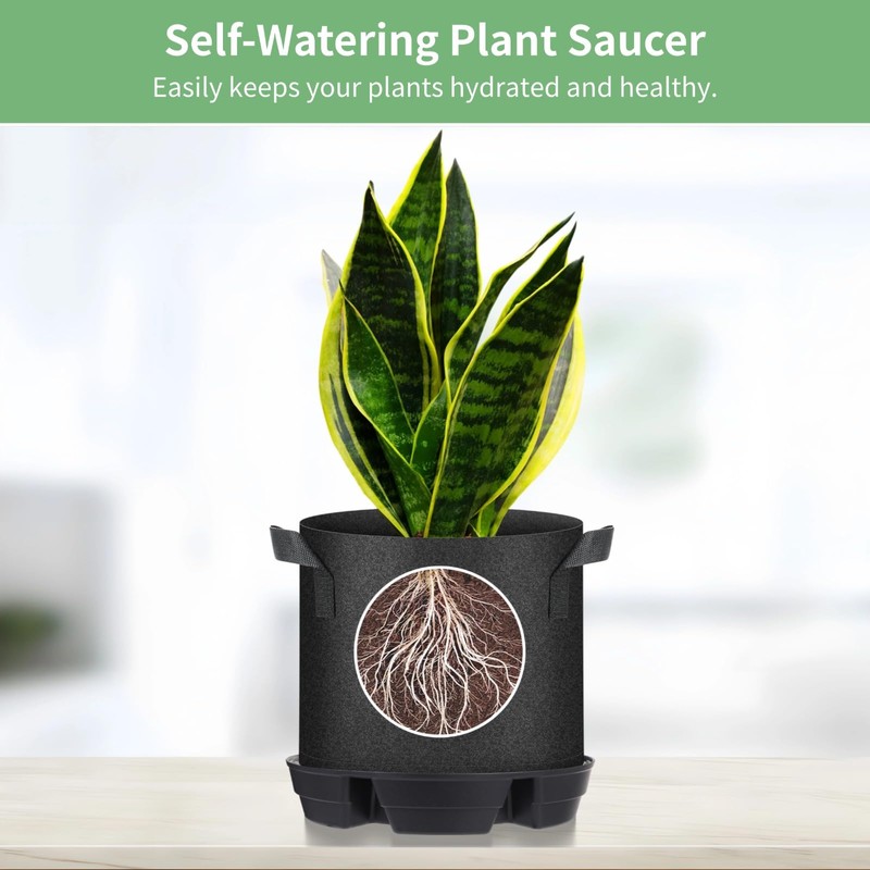 Homaisson 4 Pcs Self-Watering Plant Saucers, Indoor Auto Watering Fabric