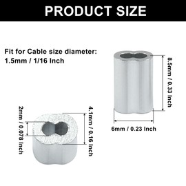 Murtenze 250Pcs 1/16" Wire Rope Sleeve, Aluminum Cable Crimp Sleeves, Crimping Loop Sleeve for Cable and Wire Rope Crimp Double Barrel Crimp Sleeves(M1.5-1/16")