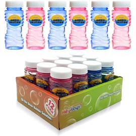 Haktoys Bubble Gun Refill Solution Bottles (12 Pack of 2oz Bottles) Compatible with Most Bubble Shooter Guns Safe and Non-Toxic, Wand Not Included, Colors May Vary