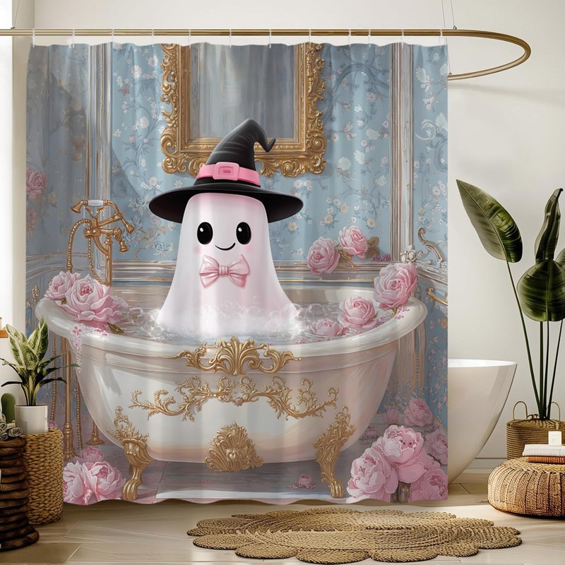 ZRUWUA Halloween Ghost Shower Curtain Funny Spooky Take a Bath