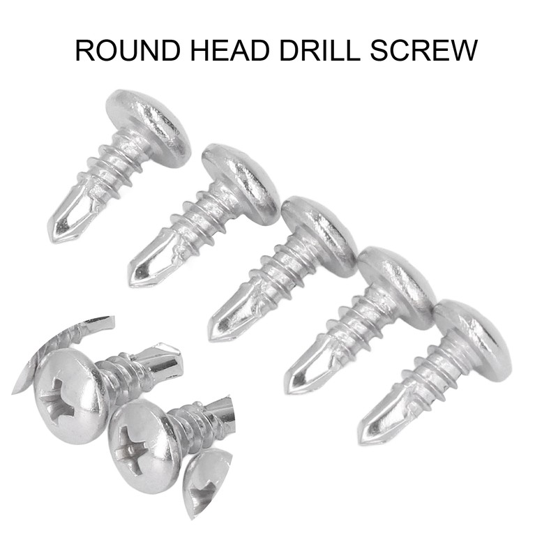 200PCS Self Drilling Screws 304 Stainless Steel Round Head Drill