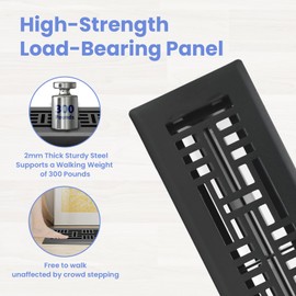 Howeall 2x12 Inches Heavy Duty Walkable Floor Register Easy Adjust Air Supply Lever Floor Vents - Seattle Design - Vent Cover for Home Floor - Matte Black