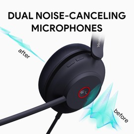 Yealink UH37 USB Headset with Microphone for PC Laptop - Headphones with Noise Cancelling Microphone for Computer,On-Ear Wired Office Call Center Headset Mono