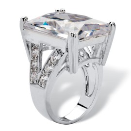 PalmBeach Platinum-Plated Emerald Cut Cubic Zirconia Split Shank Bridge Engagement Ring Sizes 6-10 Size 7