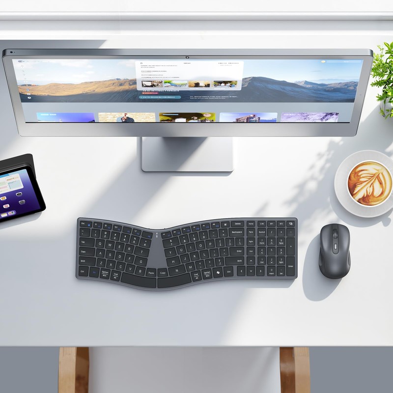 MEETION Wireless Ergonomic Keyboard and Mouse, Split S-Curve Design, Black