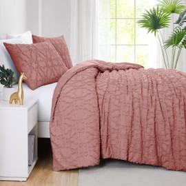 Southshore Fine Living, Inc. Clipped Jacquard Comforter Bedding Set Down Alternative All-Season Warmth, Soft Cozy Bedspread 3-Piece with Two Matching Shams, Boho Withered Rose, King/California King