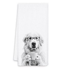 OSLYSOF Funny Golden Retriever Kitchen Towels, Gifts for Golden Retriever Lovers Dish Tea Towels, Black and White Dog Owner Gifts Hand Towel for Kitchen, Coffee Bar Station Decor, 16x24 Inch
