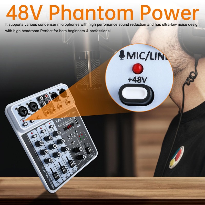 Professional DJ audio mixer, 4-channel DJ mixer, Bluetooth sound mixer,