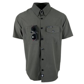 Performance Tech Gun Metal Hybrid Button Up Shirt (Hidden Snap Collars) Large Multicolor