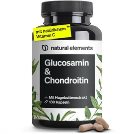 Glucosamine & Chondroitin, 180 Capsules with Vitamin C, Contributes to Normal Collagen Formation, High Dose, No Unnecessary Additives, Produced in Germany & Laboratory-Tested