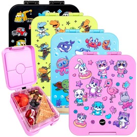 Fringoo - Bento Box - Lunch Box - Leak-Proof, 650ml capacity, 4 Compartments, BPA-Free, Cute Animals Pink Design