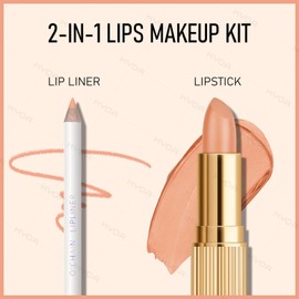 KYDA Lipstick and Lip Liner Set, Includes Velvet Lipstick + Matte Liner Pencil, Smooth Creamy Matte Lips Color, Lips Makeup Gift Kit for Old Women and Girls, Lipliner Combo, 07