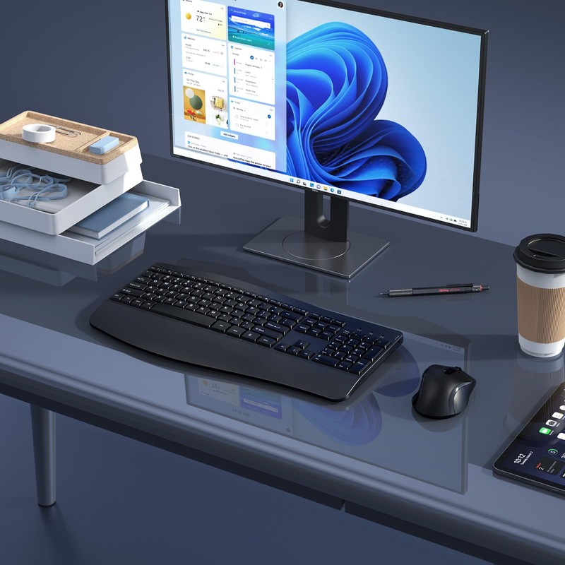 Ergonomic Keyboard and Mouse Combo, Full Size Cordless Computer Keyboard