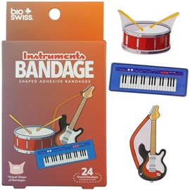 BioSwiss Vendas, vendas autoadhesivas con forma de instrumentos musicales, sin látex, estériles, para el cuidado de heridas, divertidos suministros de botiquín de primeros auxilios para niños y adul