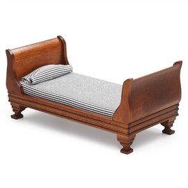 Odoria Dollhouse Single Bed Miniature: 1/12 Scale Wooden Bed Victorian for 6 inch Dolls Bedroom Vintage - Mini Brown Furniture with Bedding Fabric