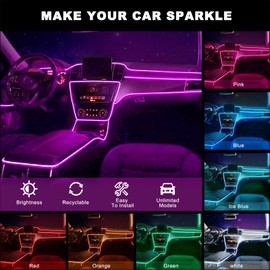 EL Wire Car LED Interior Strip Light USB Neon with 6mm Sewing Edge - 197 inches Glowing Electroluminescent (EL) Wire, Ambient Lighting Kit Car Decorations (5M/16.5FT, Blue)