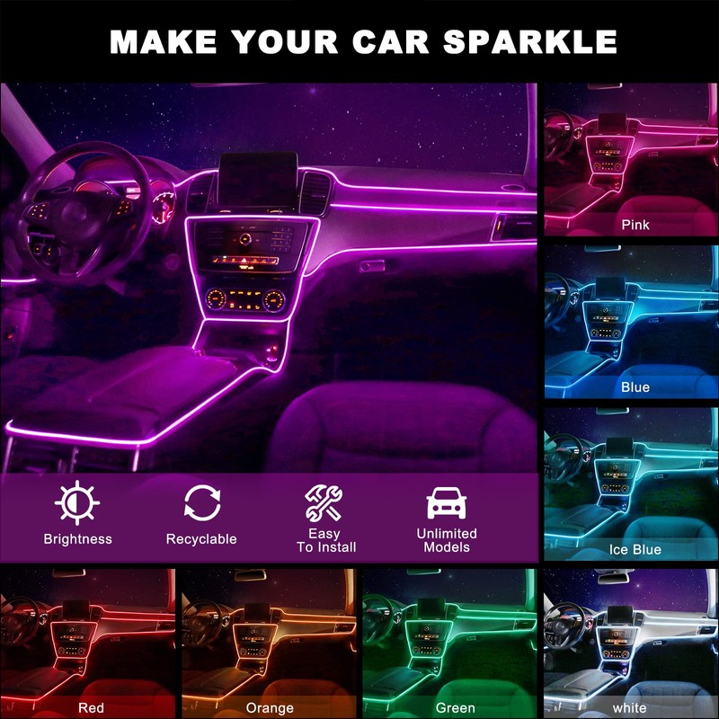 EL Wire Car LED Interior Strip Light USB Neon with