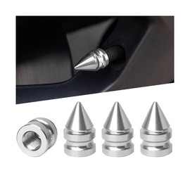 Norkmdi Car Tire Valve Stem Caps, 4PCS Spike Style Aluminum Alloy Leakproof Vehicle Wheel Stem Caps, Dustproof Automotive Tire Air Valve Cover Accessories, Universal for SUV RV Truck (Silver)
