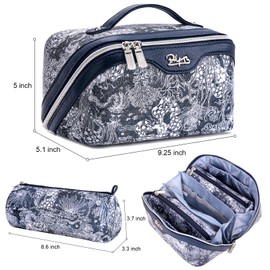 BOYATU Makeup Bag Travel Cosmetic Case: Large Capacity Open Flat Cosmetic Bag Organizer - Portable Toiletry Bags with Handle for Women(Blue)
