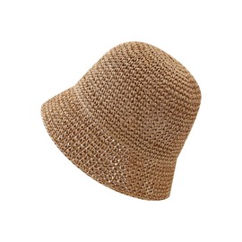 GSHLLO Crochet Bucket Straw Sun Hat Wide Brim Sun Cap Adjustable Foldable Beach Hat Floppy Summer Beach Cap Khaki